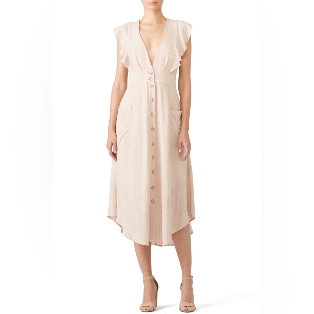 NWT Adelyn Rae Beige Flutter Sleeve Button Front Midi Dress Nordstrom S